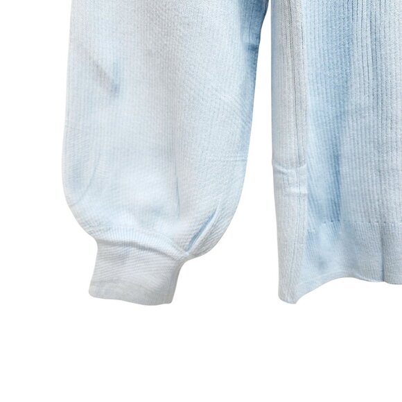 Light Blue Knitted Pullover Sweater Womens Size 2XL Ribbed Pattern Puff Sleeves - Picture 9 of 12